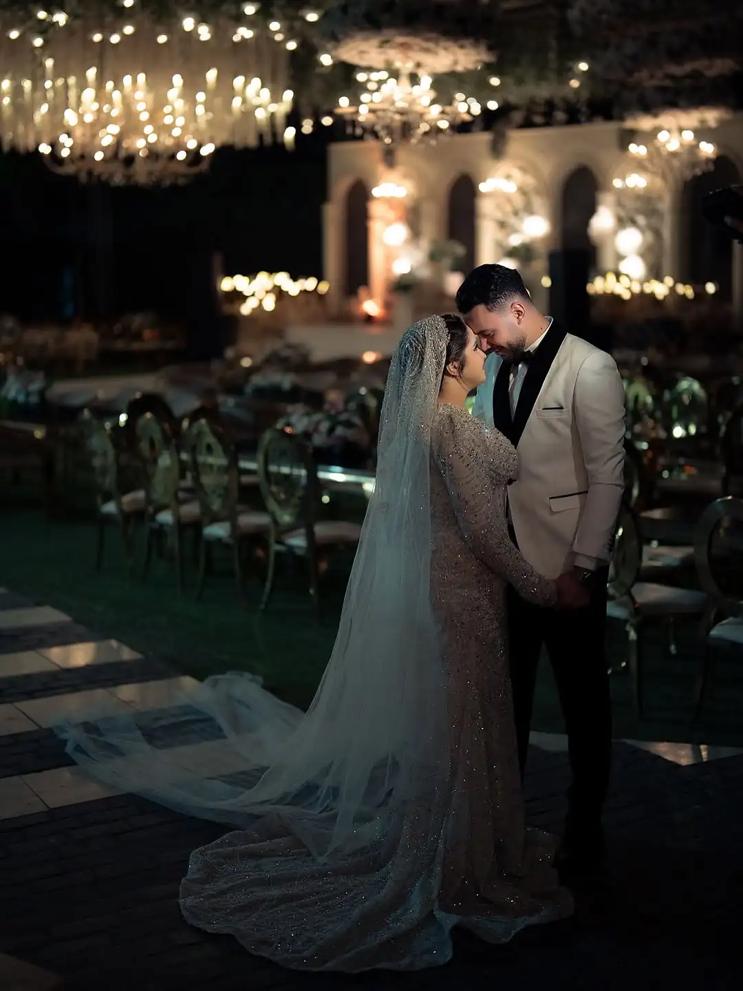 Bride and groom photographed by Hassan Al Ashkar on their wedding day